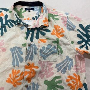 Roark Men's XXL Journey Coral Reefer SS Woven Shirt Bone Tan Colorful Leaf